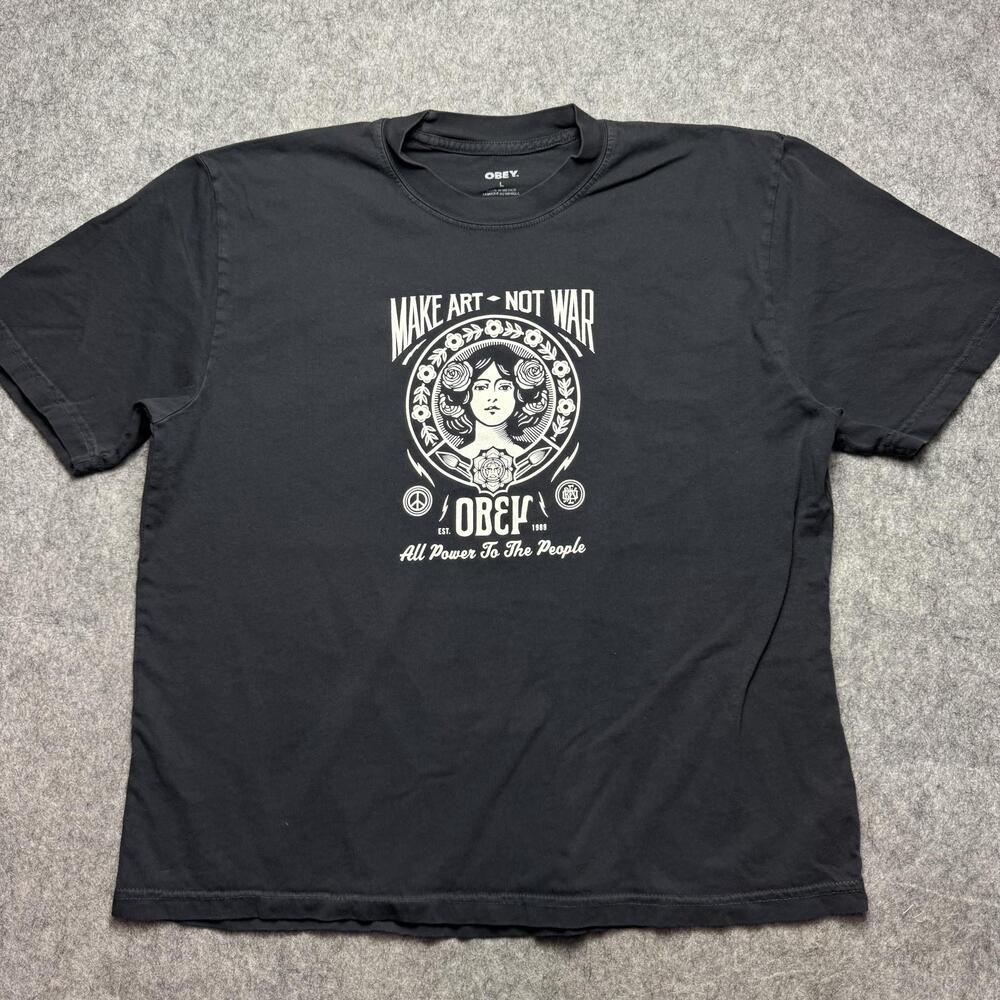 OBEY Shirt Mens Large Black Make Art Not War Graphic Tee Streetwear Peace